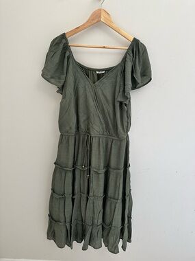 Olive Tiered V-Neck Midi Dress - Women